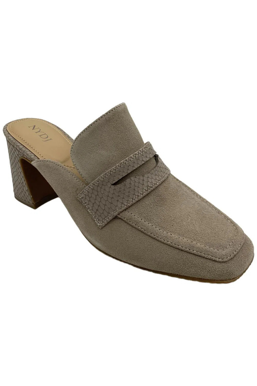 NYDJ Women's Clara Suede Heeled Penny Mule Feather - Medium